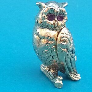 Max Factor Owl Brooch / Pin - Vintage 1970's - Very Rare - Solid Perfume Locket